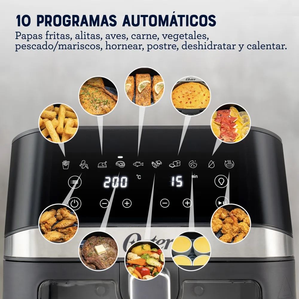Freidora de Aire Digital Oster 6L 10Programas Automáticos CKSTAF60WDDF - Imagen 4